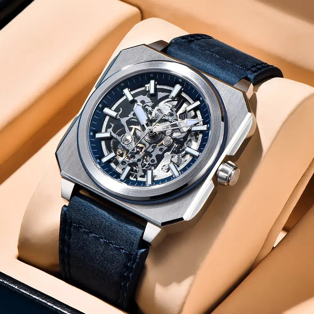 Montre homme élégante avec boîtier carré en acier inoxydable