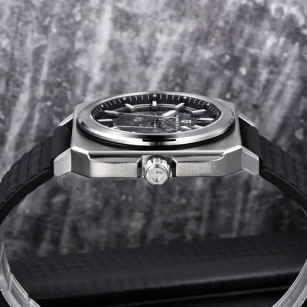 Montre squelette premium avec bracelet cuir haut de gamme
