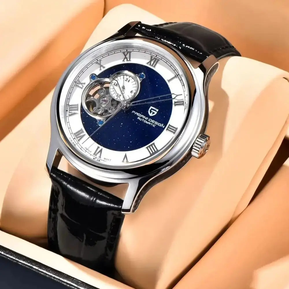 Montre homme élégante avec mouvement automatique visible