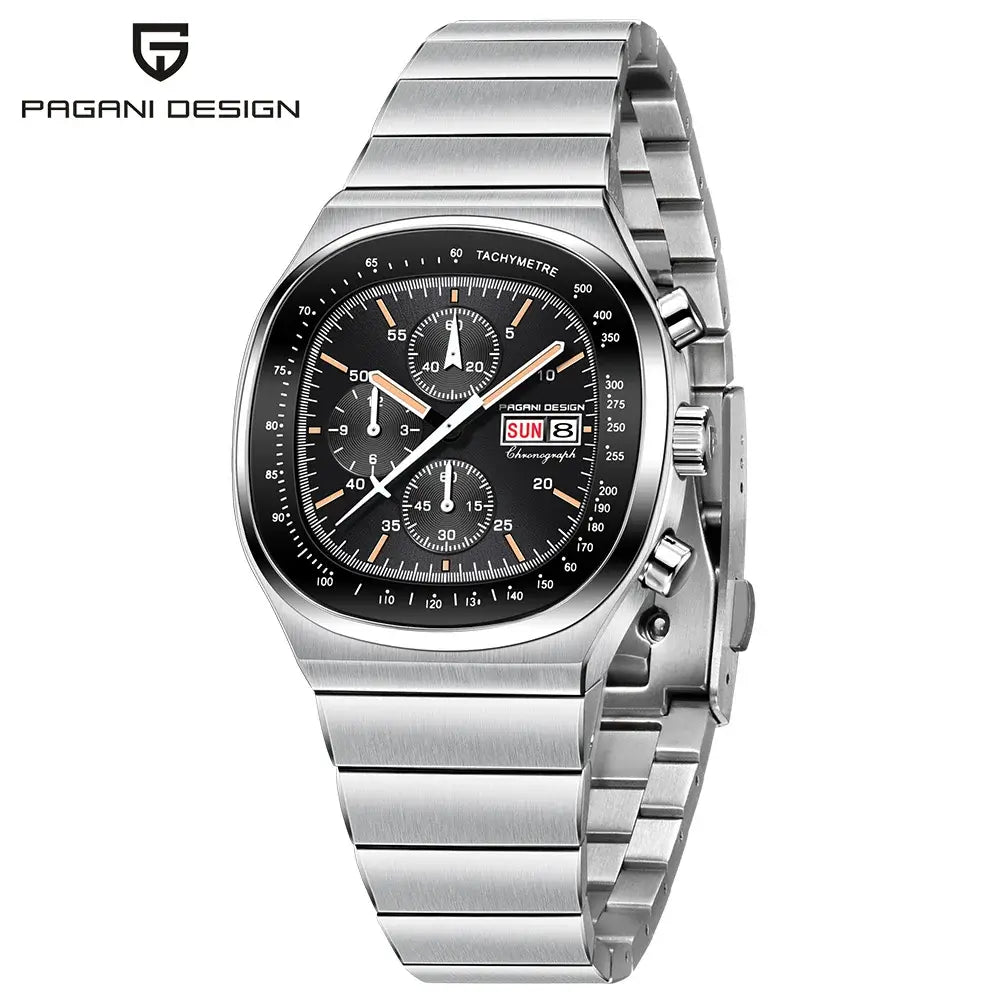 Montre chronographe carrée PAGANI DESIGN Horizon Prestige avec calendrier complet et résistance à l’eau 50 mètres.