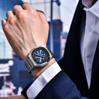 Montre Chronograph Horizon Prestige PAGANI DESIGN avec boîtier carré en acier inoxydable et verre saphir résistant aux rayures.