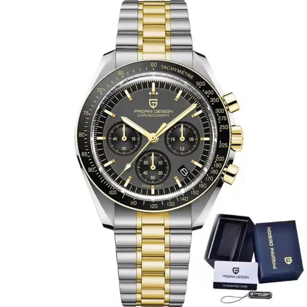 Montre quartz homme haut de gamme avec chronographe authentique, date automatique et design moderne.