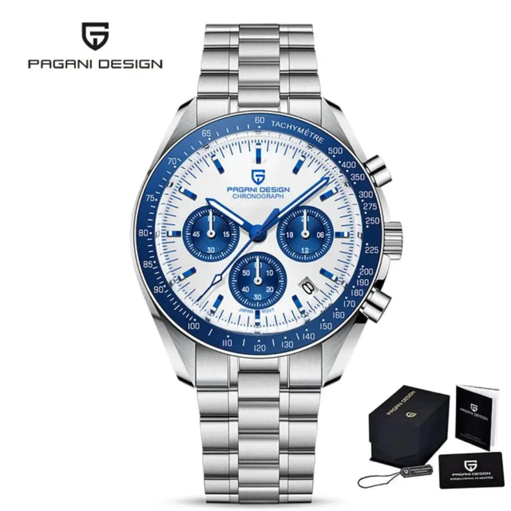 Montre Lunar Velocity Prestige PD-1701 avec cadran sans chiffres et mouvement Seiko VK63 haute précision.