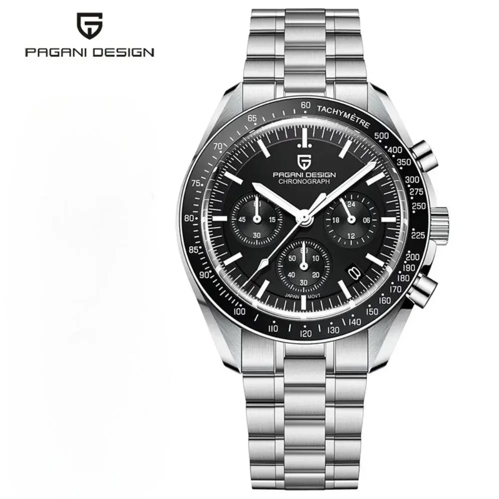 Montre luxe homme inspirée des missions lunaires avec chronographe quartz et bracelet confortable.