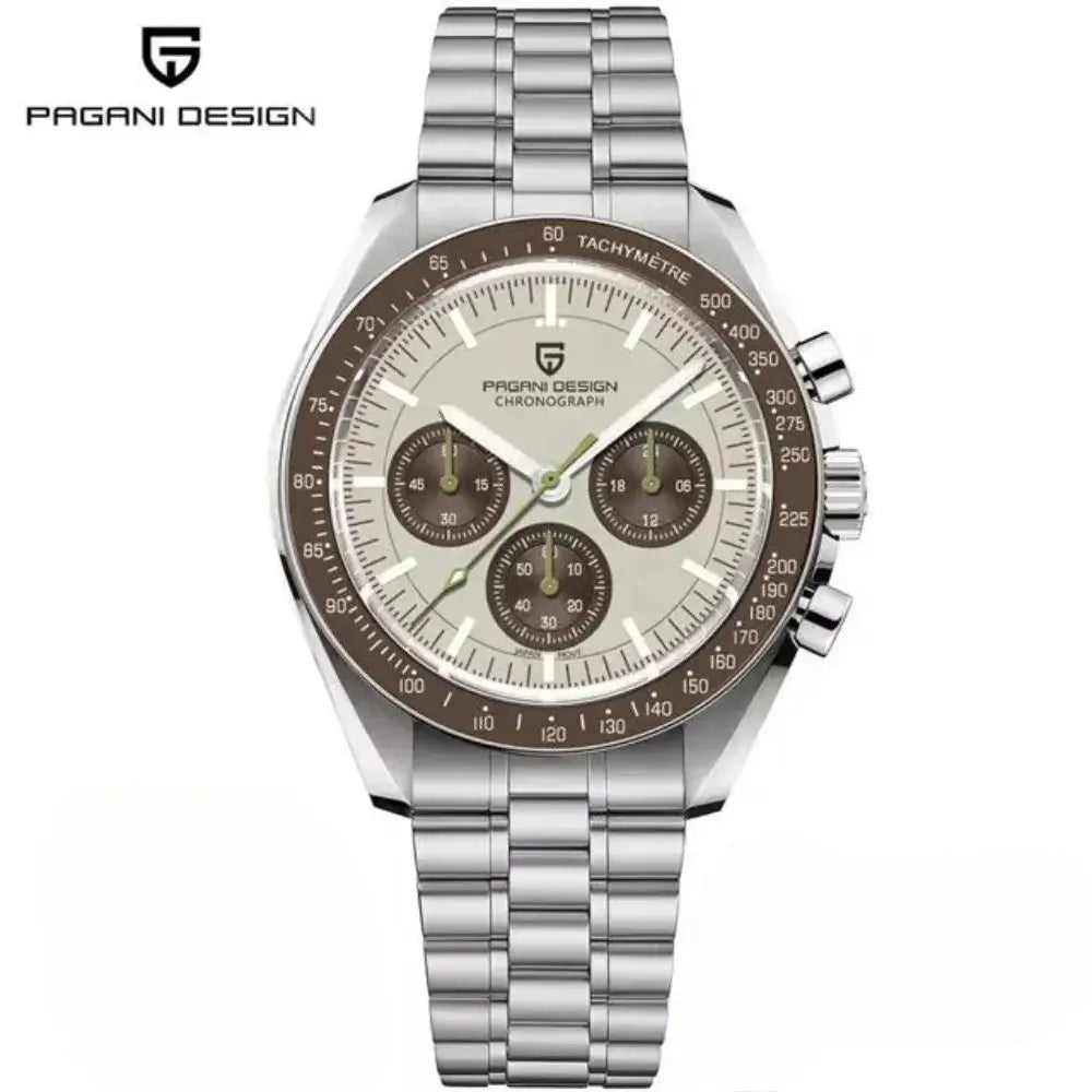 Montre chronographe quartz premium avec résistance aux chocs, verre saphir et cadran sportif moderne.