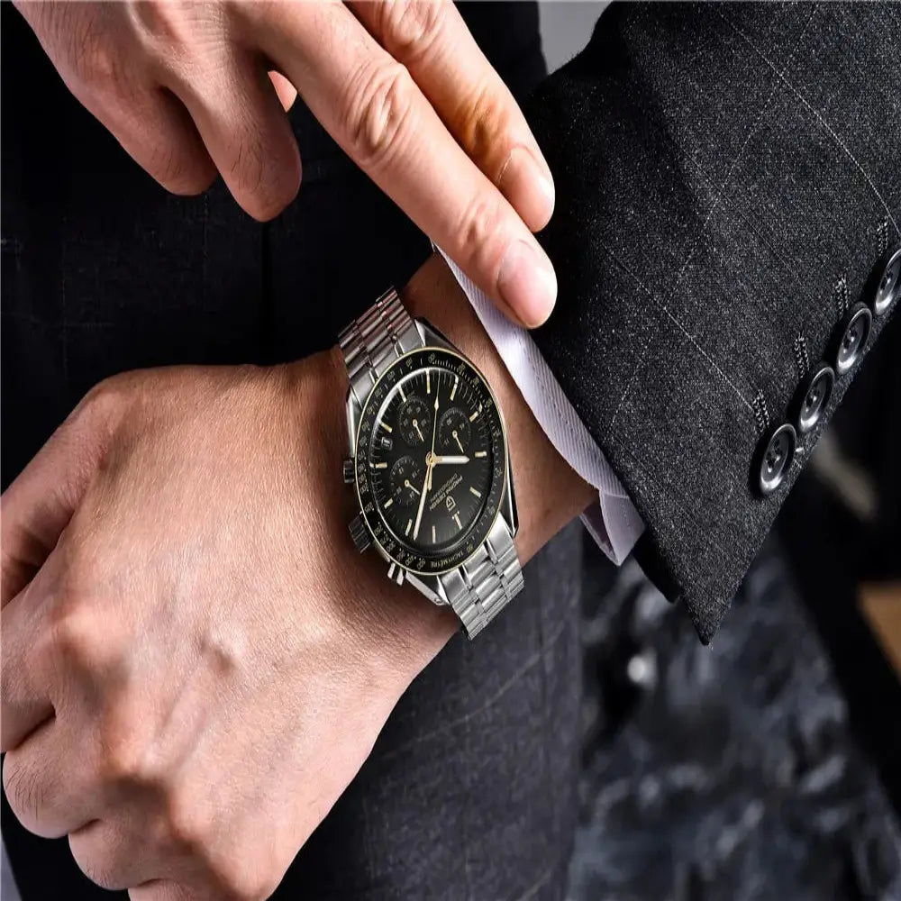 Montre Chronograph Lunar Velocity Prestige PAGANI DESIGN avec mouvement Seiko VK63, verre saphir et cadran inspiré de l’exploration lunaire.