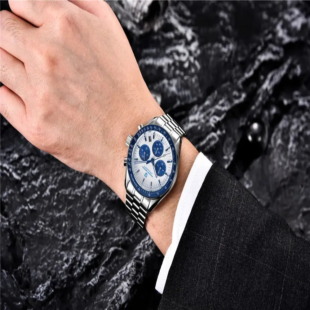 Montre chronographe homme Lunar Velocity Prestige avec boîtier acier inoxydable et mouvement quartz japonais Seiko VK63.