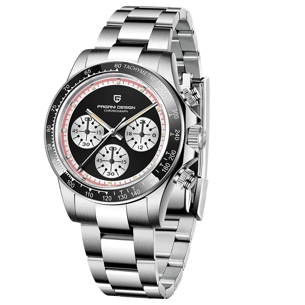 Montre sportive élégante PAGANI DESIGN Impérial Velocity avec bracelet acier, chronomètre intégré et résistance à l’eau 10 bar.