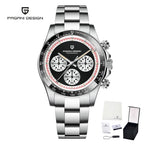 Montre chronographe acier inoxydable PAGANI DESIGN avec fonction date automatique, verre saphir et style business moderne.