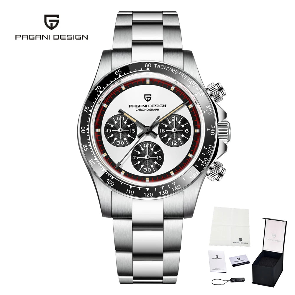 Montre homme chronographe professionnelle avec mouvement quartz fiable et design luxe contemporain PAGANI DESIGN.