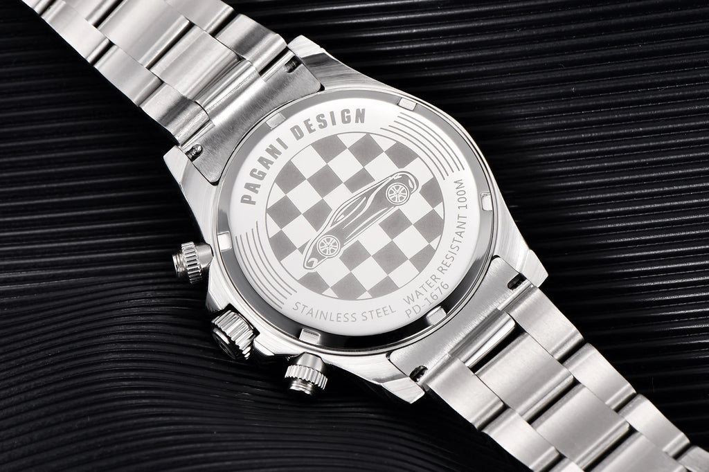 Montre quartz chronographe acier homme avec cadran raffiné, fonction chronomètre et fermoir sécurisé.