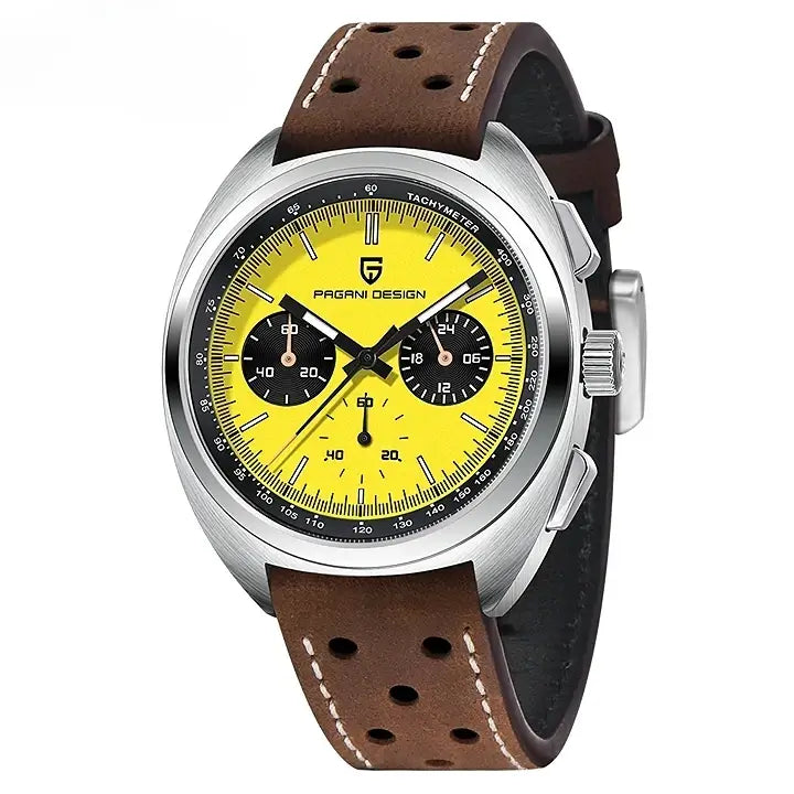 Montre homme chronographe rétro bracelet cuir
