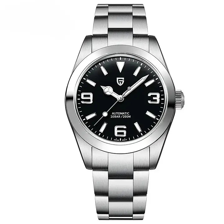 Montre mécanique automatique homme, cadran chiffres arabes 3-6-9 lumineux