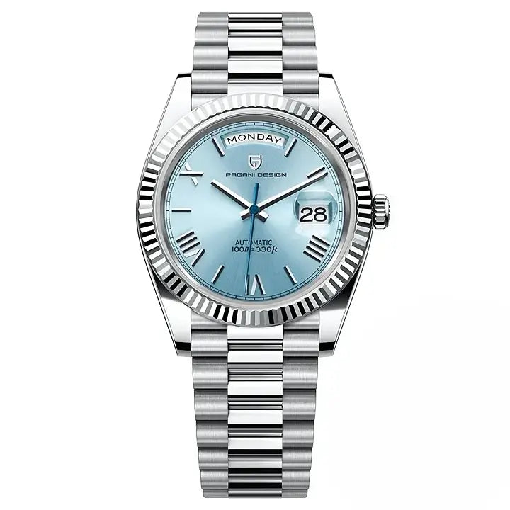 Montre homme chiffres romains lunette cannelée et mouvement NH36A