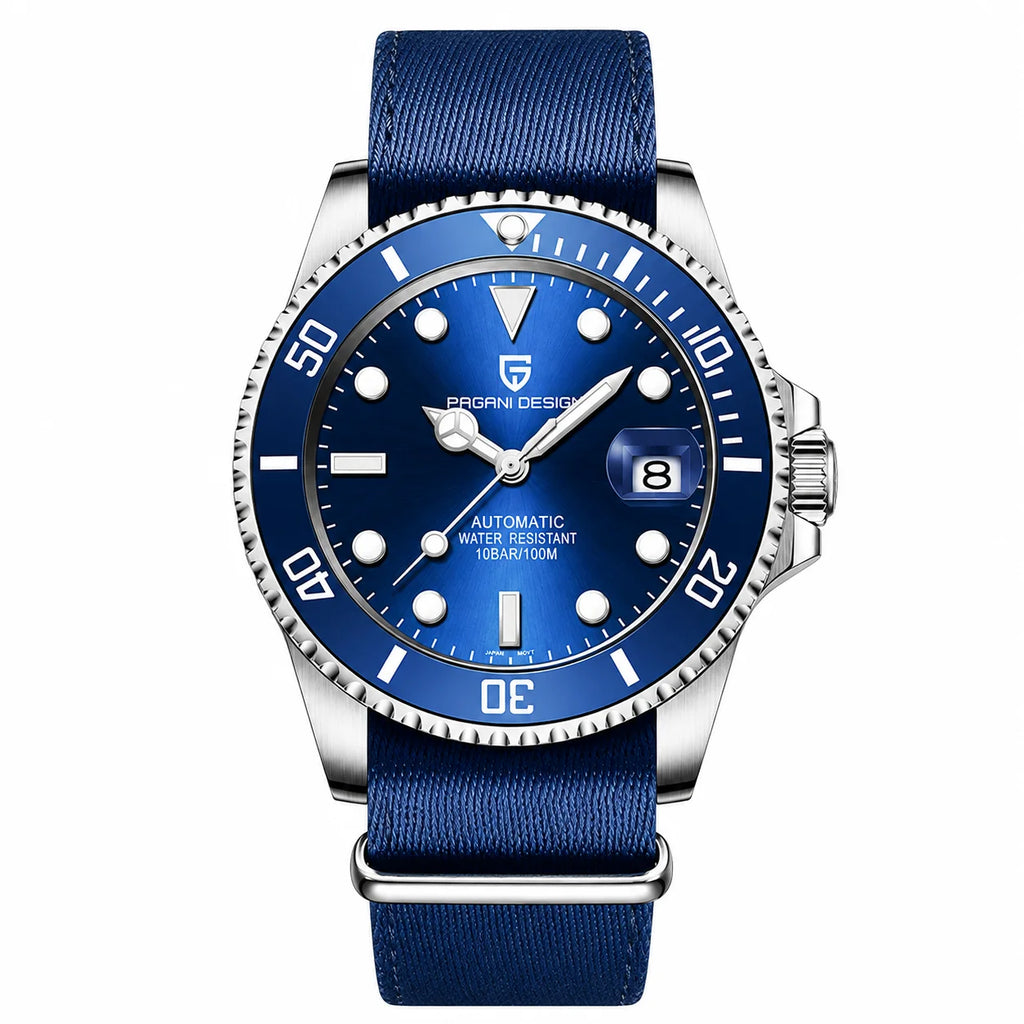 Montre automatique homme bracelet acier et lunette de plongée