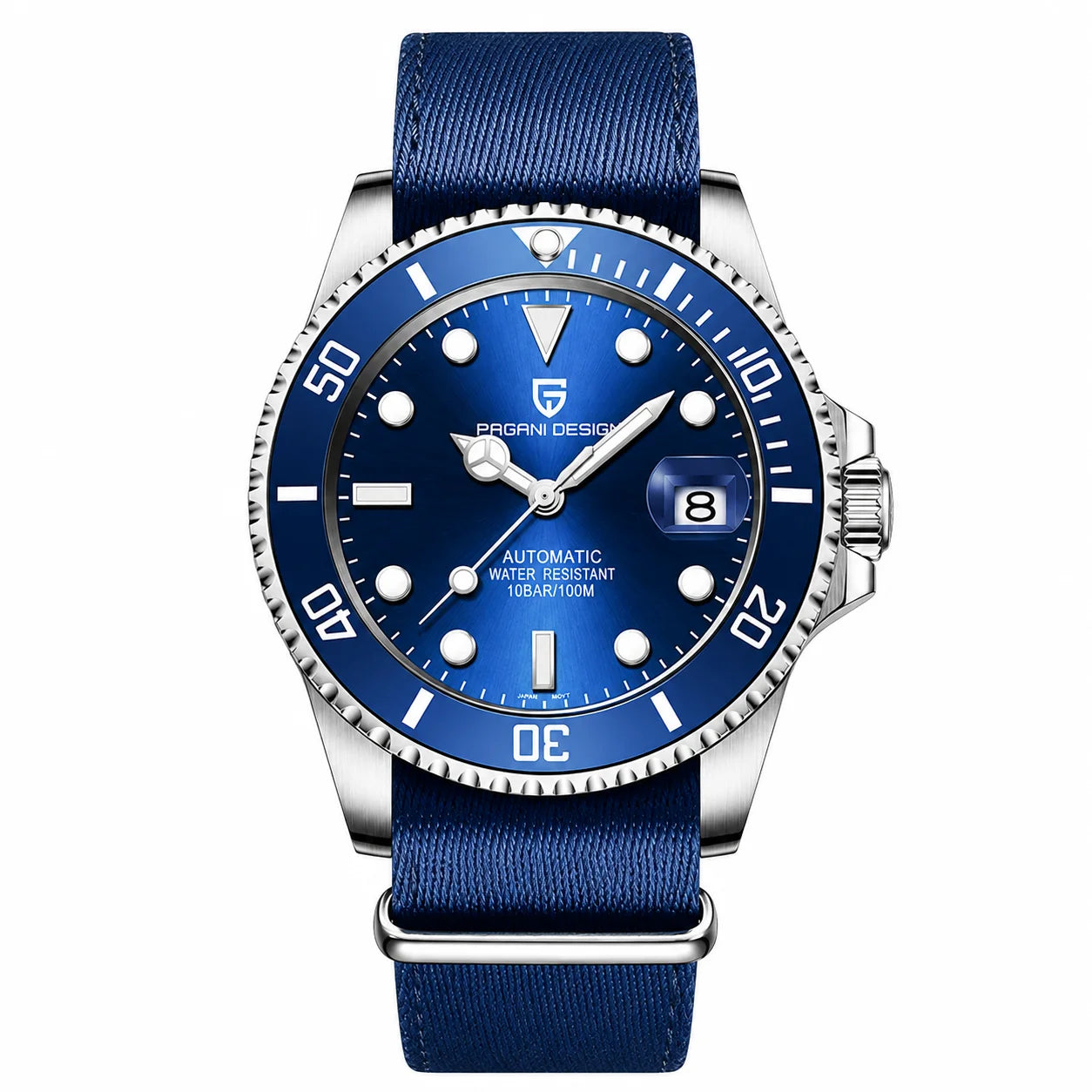 Montre automatique homme bracelet acier et lunette de plongée