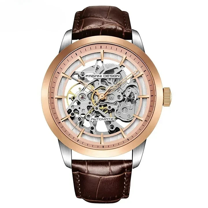 Montre mécanique automatique homme squelette baroque
