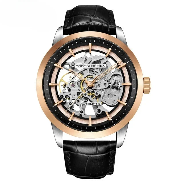 Montre homme squelette bracelet cuir
