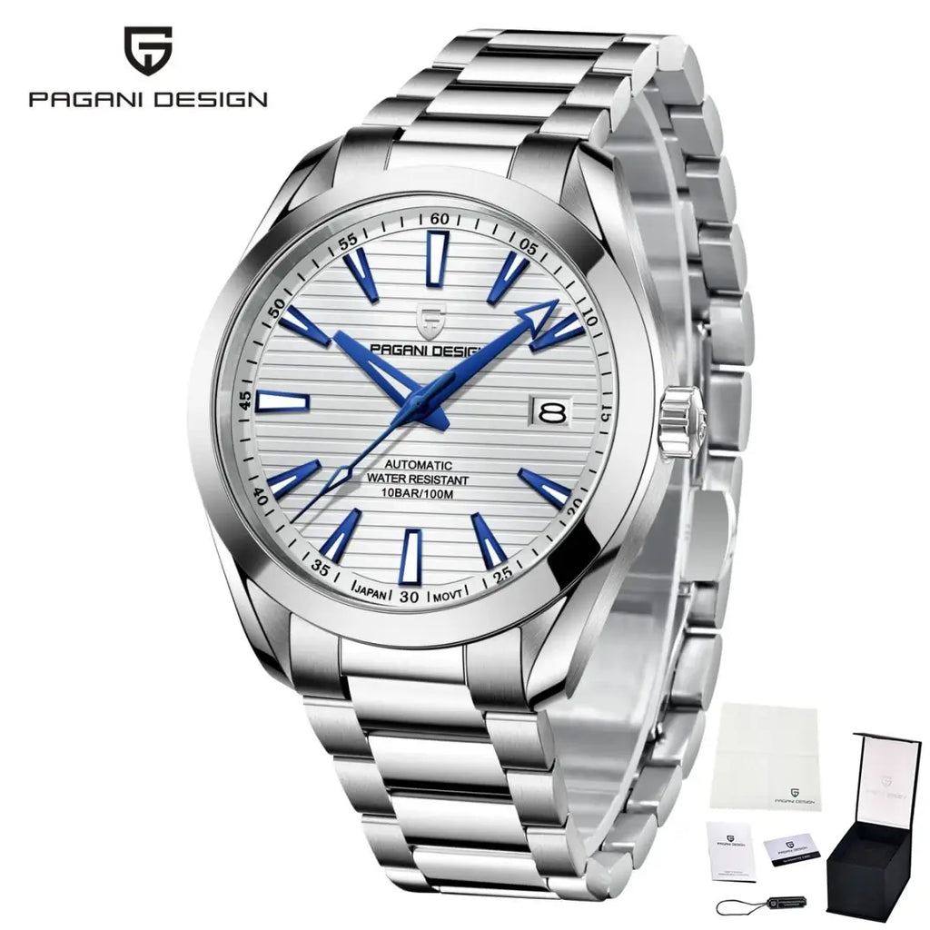 montre homme automatique acier inoxydable design élégant business cadran minimaliste lumineux
