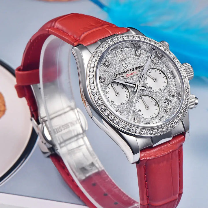 Montre Quartz femme avec calendrier complet et chronographe multifonction