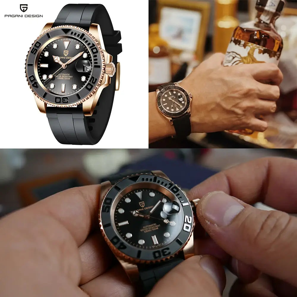 montre mécanique automatique étanche 100m cadran lumineux verre saphir design sportif élégant