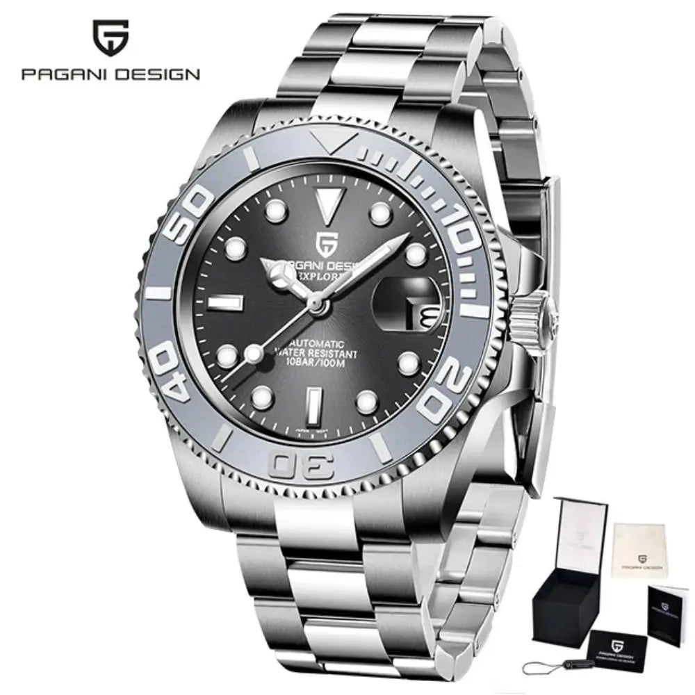 montre homme automatique acier inoxydable lunette rotative céramique style dive watch luxe