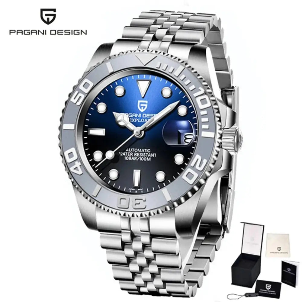 montre mécanique sportive homme verre saphir anti-rayures étanche 100 mètres