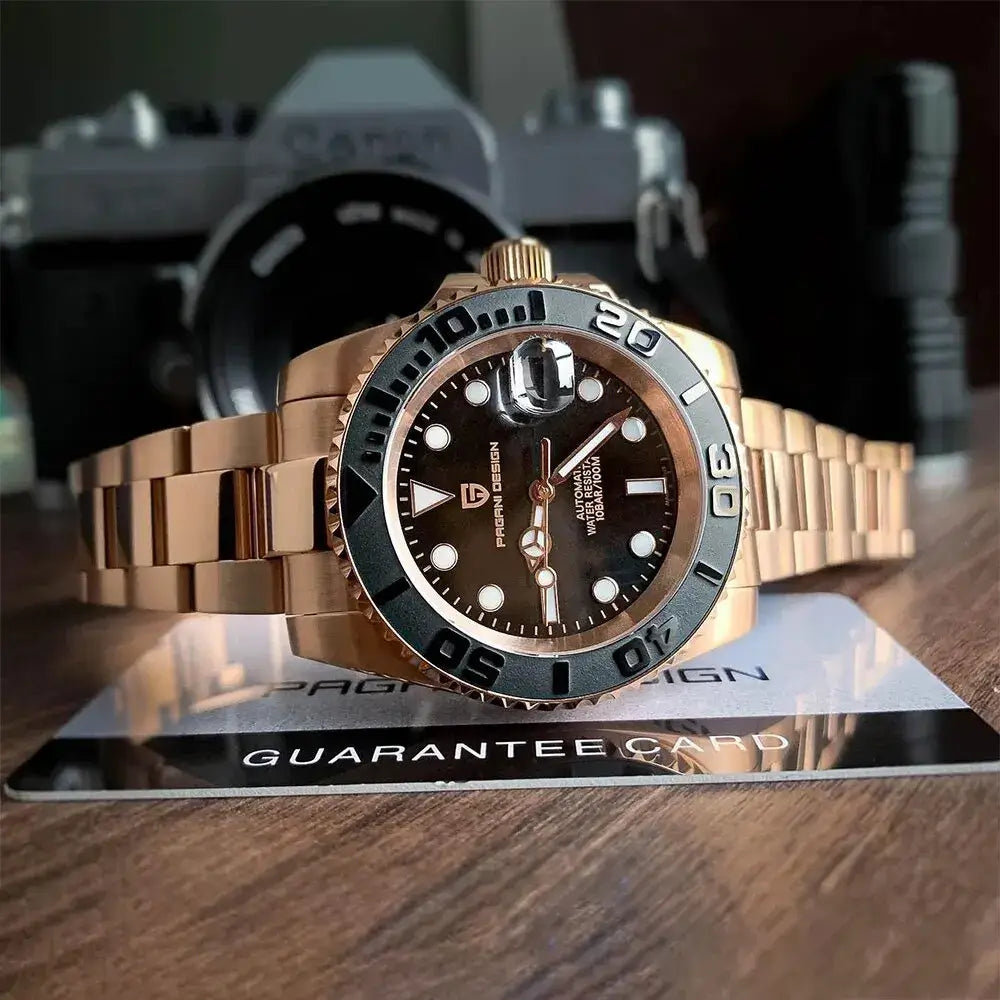 montre automatique luxe homme verre saphir bracelet acier étanche 100 mètres