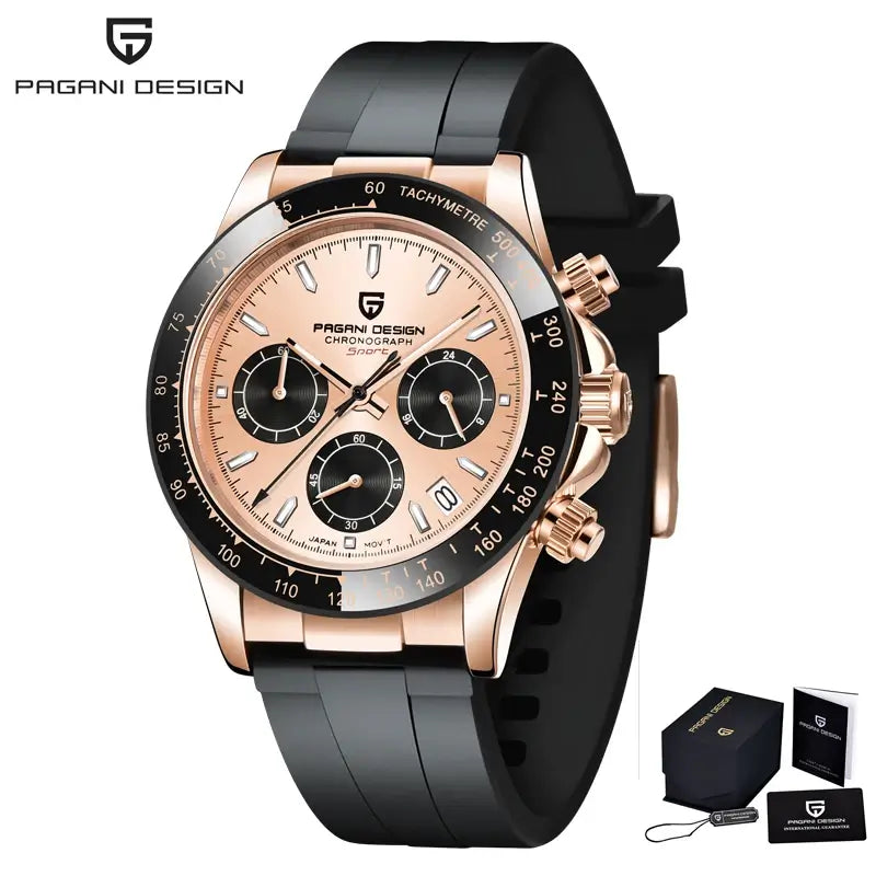 montre chronographe moderne homme cadran météorite bracelet silicone confortable usage quotidien