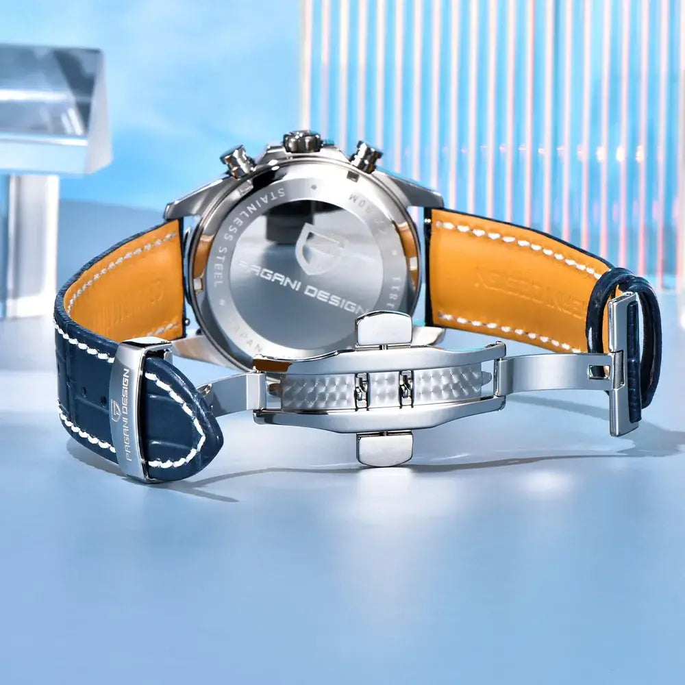 Montre homme élégante avec chronographe et bracelet cuir PU
