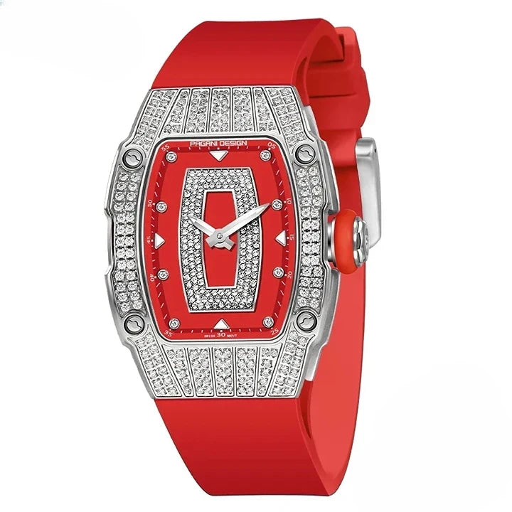 Montre élégante pour femme avec boîtier tonneau et verre en cristal de saphir