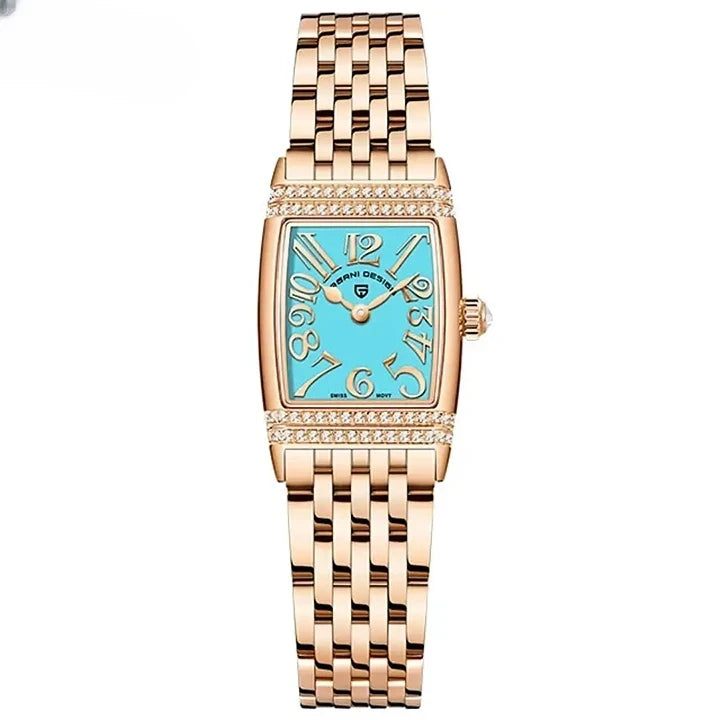 Montre femme élégante avec bracelet acier inoxydable et cadran à chiffres arabes
