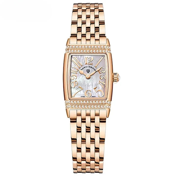 Montre femme luxe avec mouvement quartz suisse et finition en acier inoxydable
