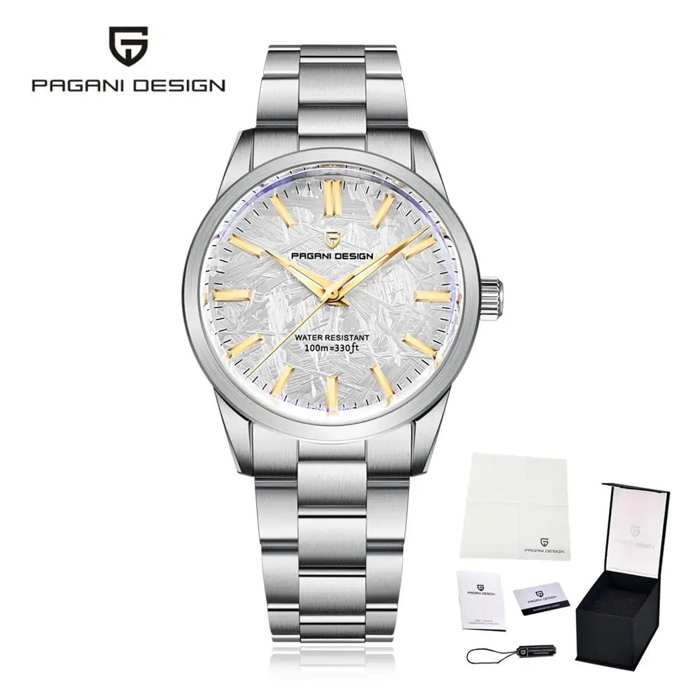 Montre homme élégante en acier inoxydable avec verre saphir, mouvement quartz précis et style contemporain.