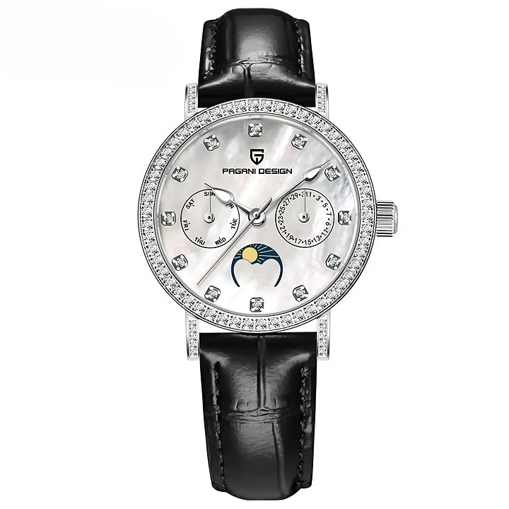 Montre Lune Élégance Divine portée au poignet, style élégant du quotidien