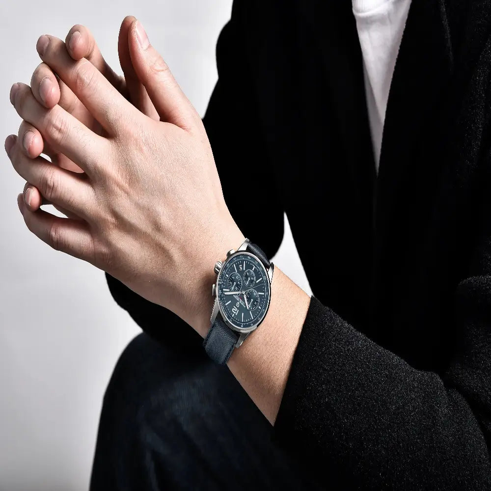 montre chronographe luxe homme acier inoxydable bracelet textile nylon confortable