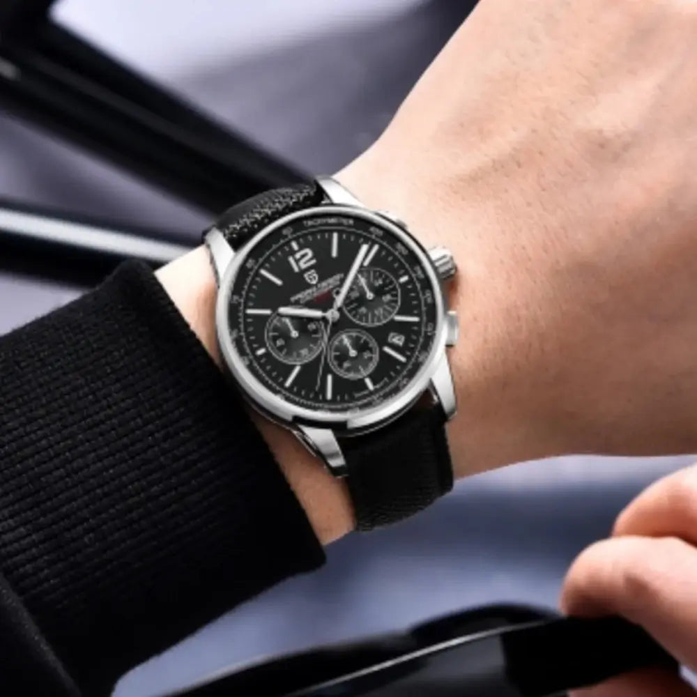 montre quartz homme étanche natation 100 mètres chronographe design sportif élégant