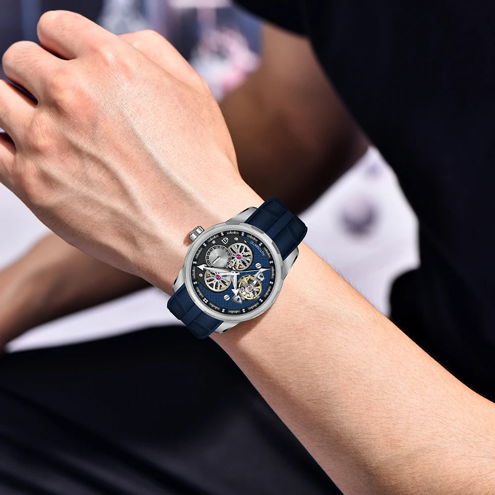 Montre tourbillon homme bracelet caoutchouc

